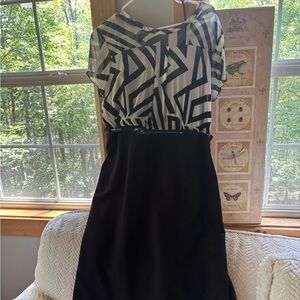 Calvin Klein Black and White Sheath Dress with Dolman Sleeves